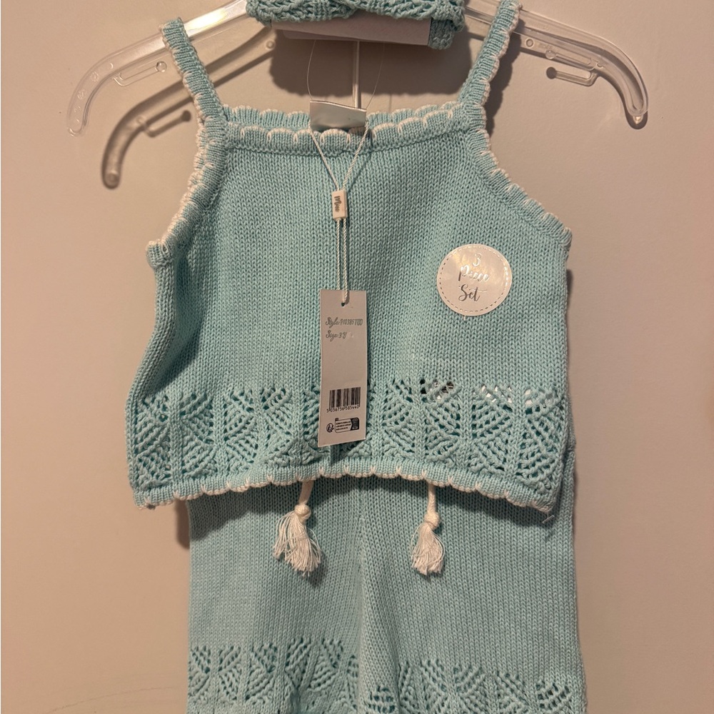 Light Blue Knit Top and Shorts Set 100% cotton size 3Y